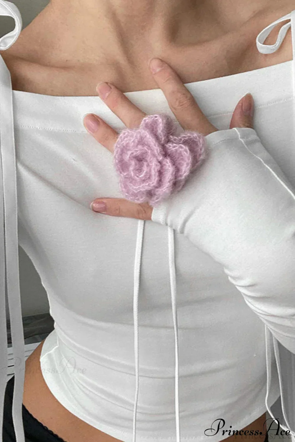 Bow Belted Off Shoulder Backless Long Sleeve Crop Top - Image 2