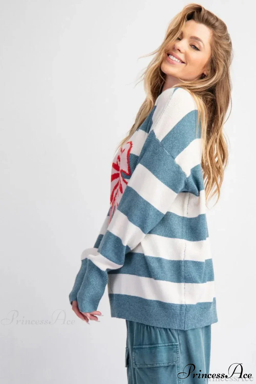 Bow Detail Jacquard Crewneck Long Sleeve Sweater - Image 3