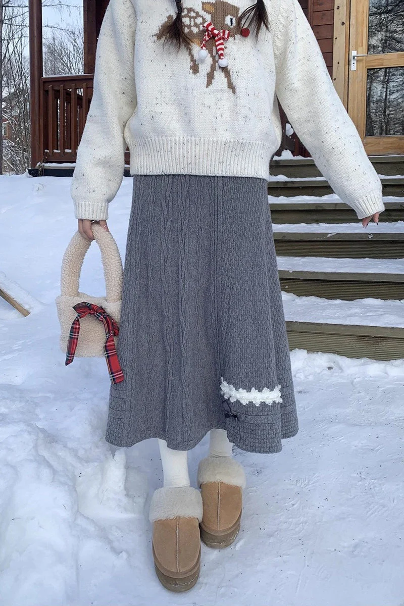 Bow Detail Knit A-Line Skirt - Image 3