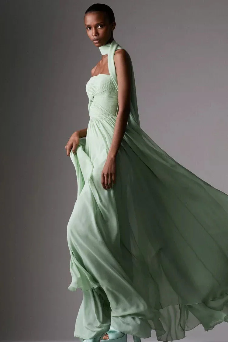 Bow Ruched Strapless Sash Elegant Maxi Dress - Image 5