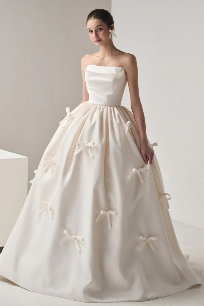 Bow Satin Bandeau Ball Gown Wedding Dress - Image 2