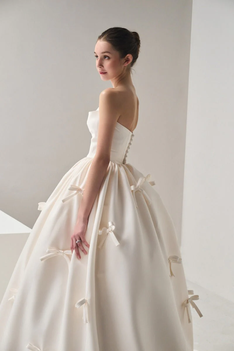 Bow Satin Bandeau Ball Gown Wedding Dress - Image 3