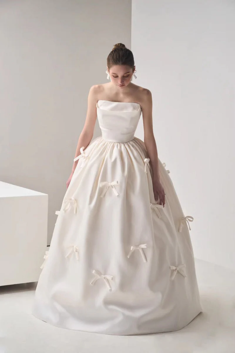 Bow Satin Bandeau Ball Gown Wedding Dress - Image 4