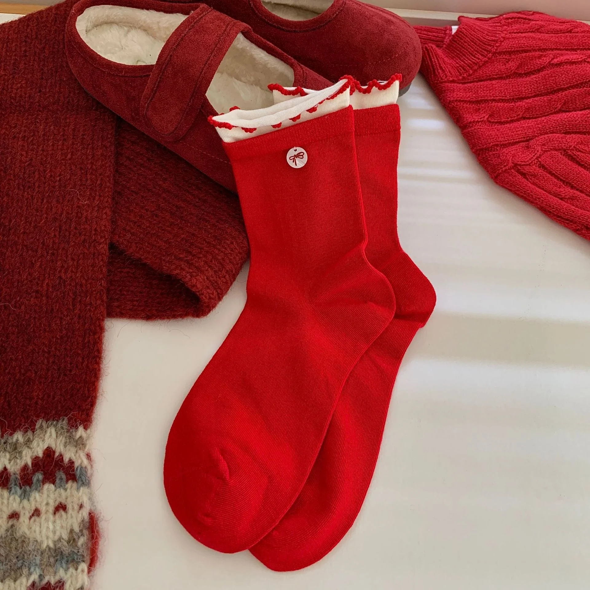 Bow Slouchy Mid-Calf Cute Socks - Image 7