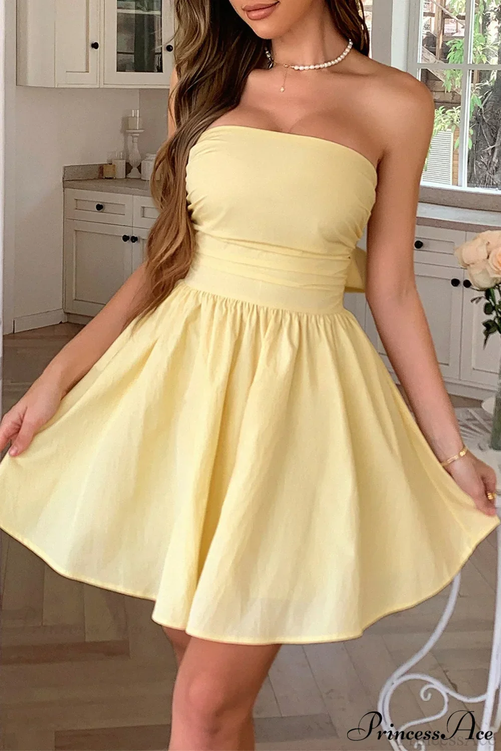 Bow Tie Elegant Ladylike Strapless Party Dress - Image 2