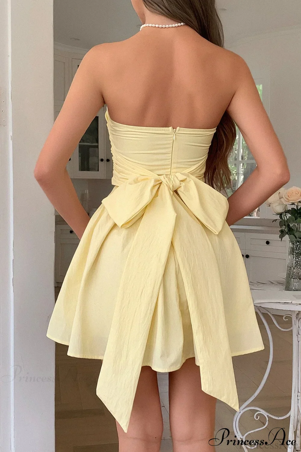 Bow Tie Elegant Ladylike Strapless Party Dress - Image 3