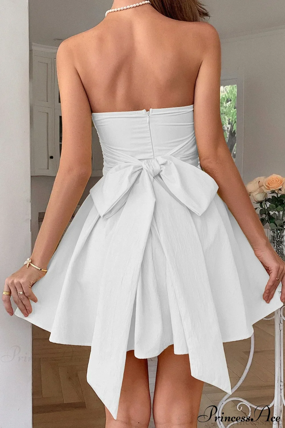 Bow Tie Elegant Ladylike Strapless Party Dress - Image 6