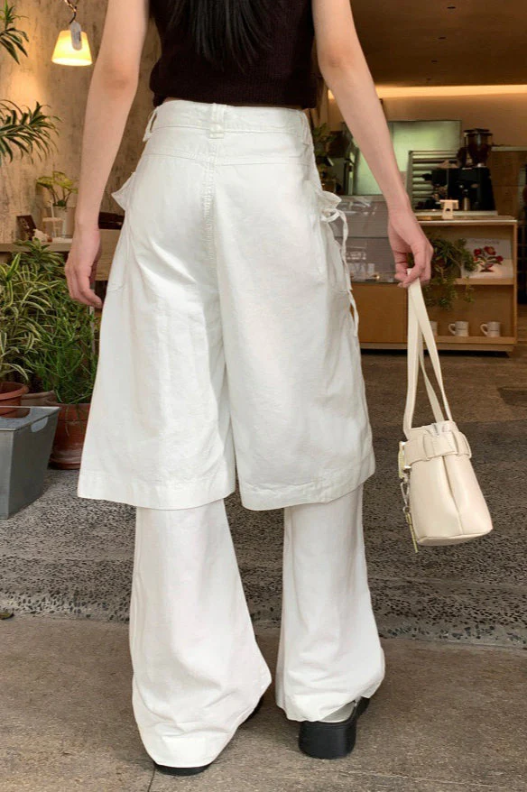 Bow Tie Fake Two Piece White Y2K Loose Jeans - Image 5