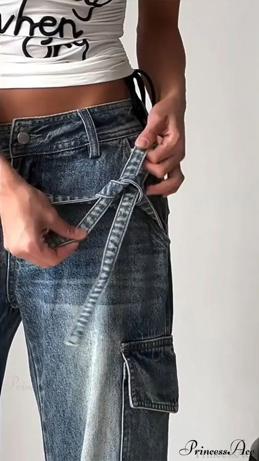 Bow Tie Strap Wide Leg Jeans - Image 4