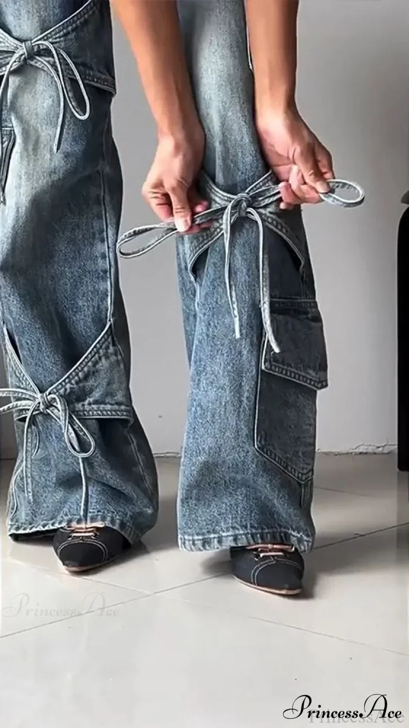 Bow Tie Strap Wide Leg Jeans - Image 5