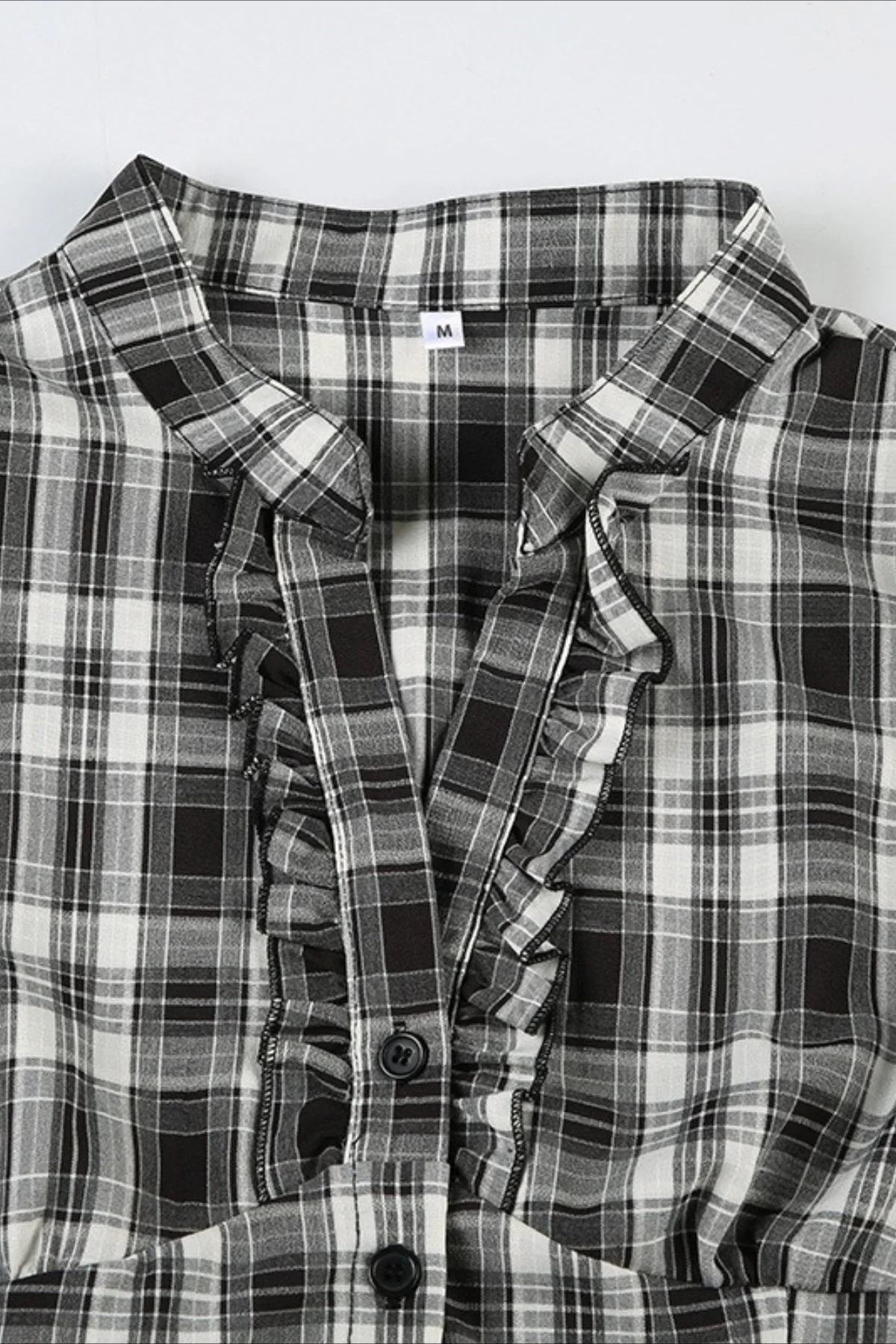 British Plaid Ruffled V Neck Puff Sleeve Blouse - Image 10