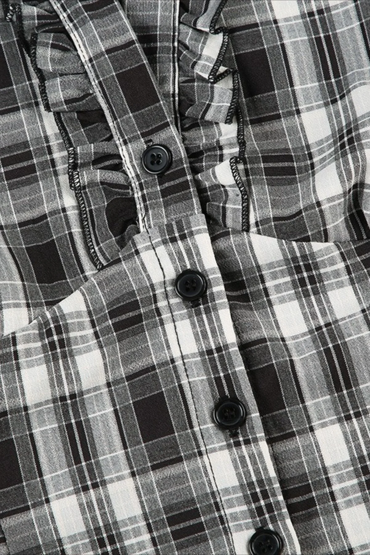 British Plaid Ruffled V Neck Puff Sleeve Blouse - Image 11