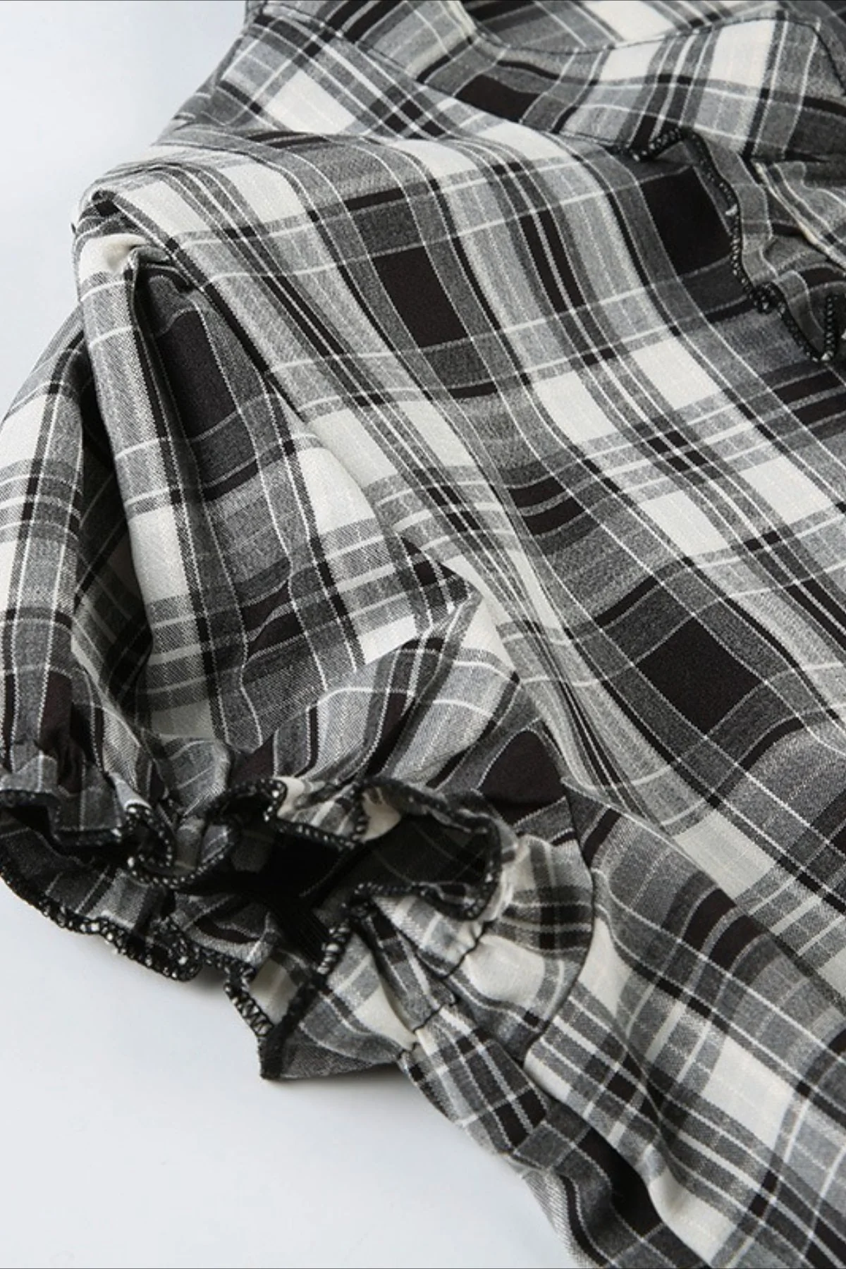 British Plaid Ruffled V Neck Puff Sleeve Blouse - Image 12