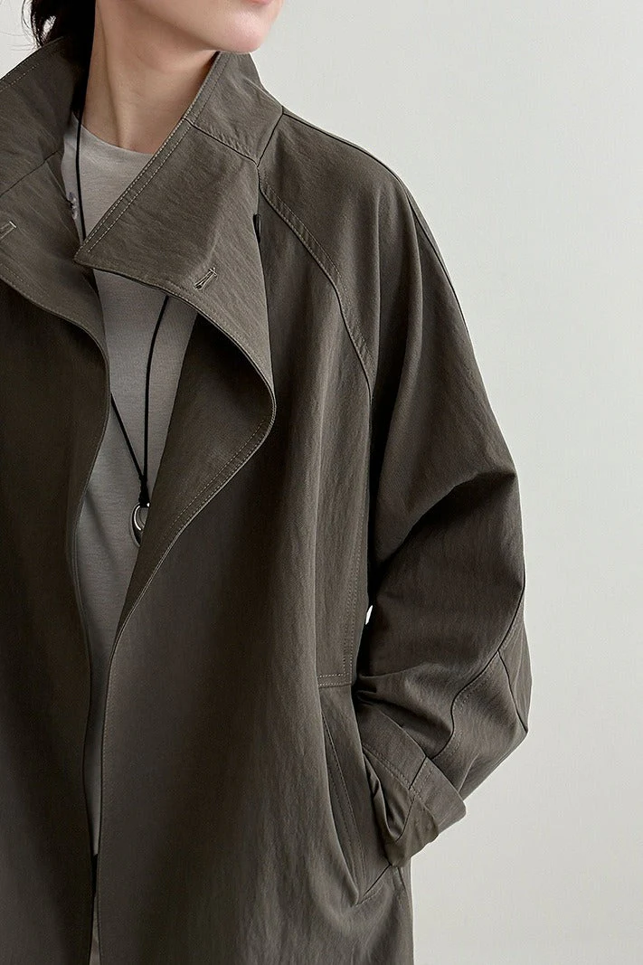 British-Style Stand-Collar Belted Mid-Length Trench Coat - Image 5