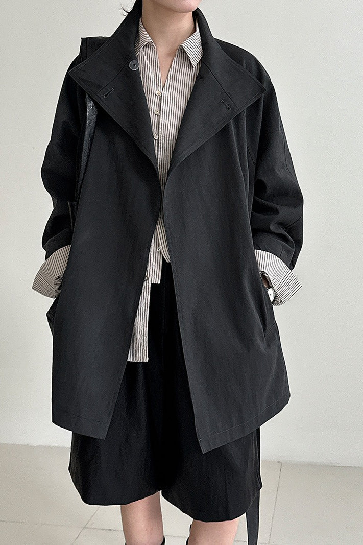British-Style Stand-Collar Belted Mid-Length Trench Coat - Image 7