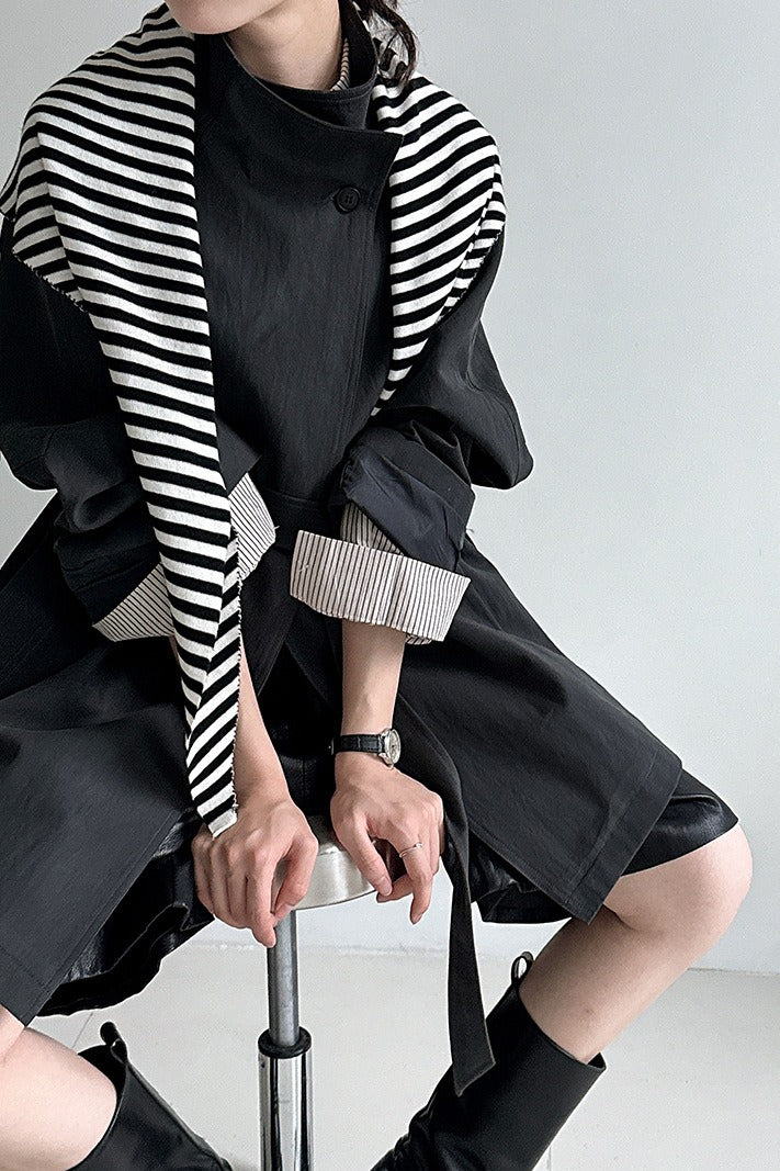 British-Style Stand-Collar Belted Mid-Length Trench Coat - Image 8
