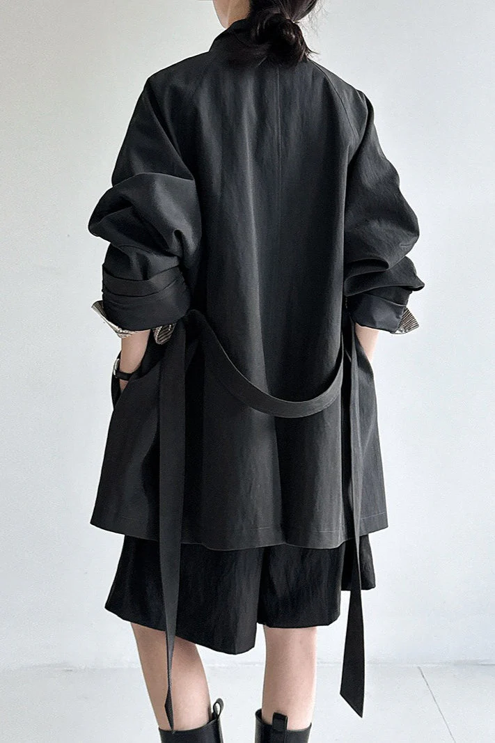 British-Style Stand-Collar Belted Mid-Length Trench Coat - Image 9