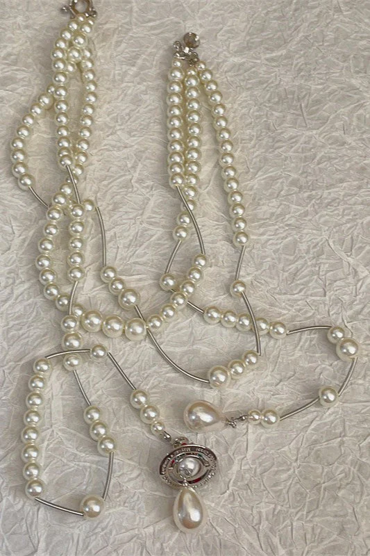 Broken Pearl Three Layer Tassel Saturn NeckLace - Image 3