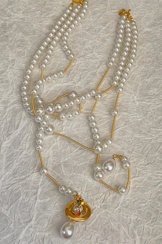 Broken Pearl Three Layer Tassel Saturn NeckLace - Image 4