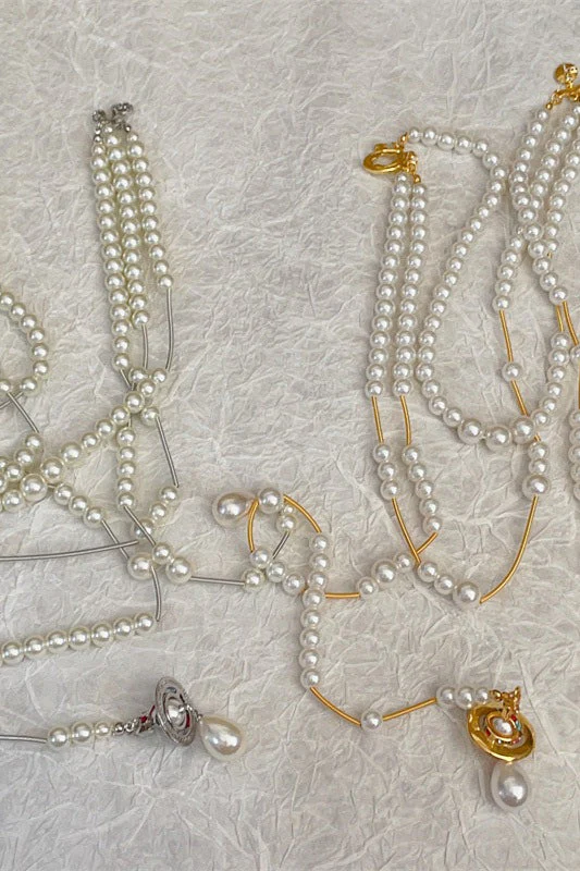 Broken Pearl Three Layer Tassel Saturn NeckLace - Image 5