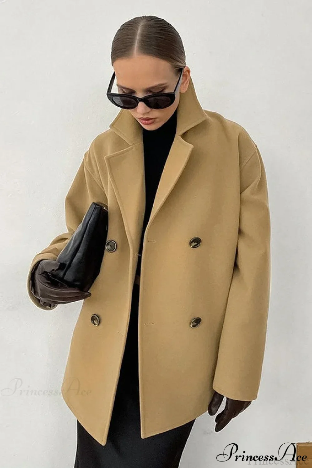 Brown Double-Breasted Thick Midi Wool Coat - Image 3