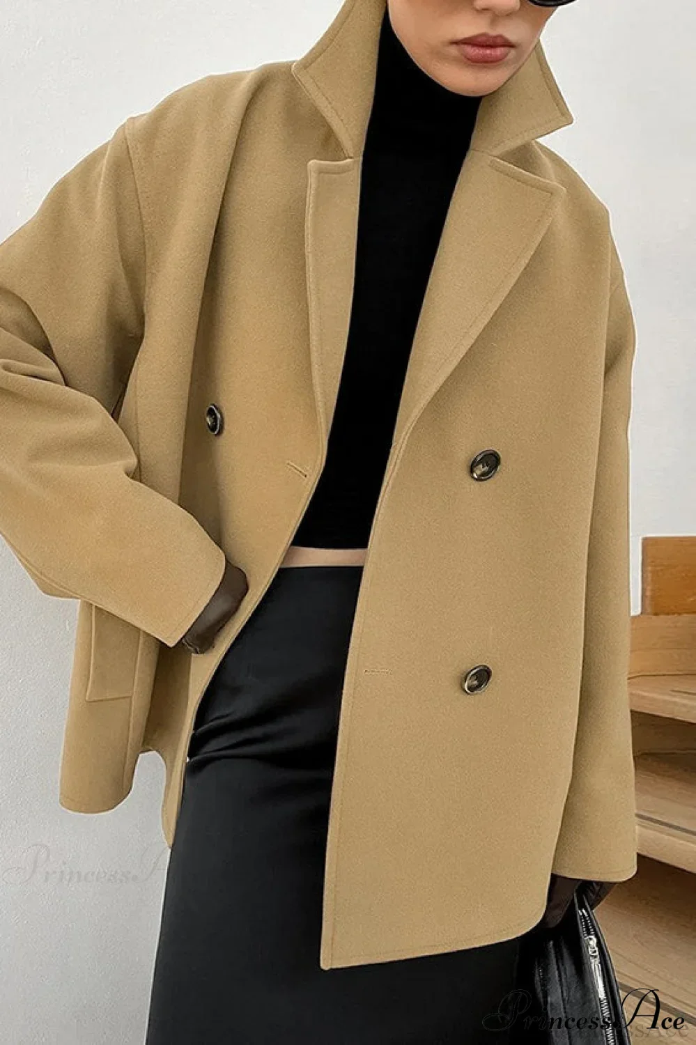 Brown Double-Breasted Thick Midi Wool Coat - Image 4