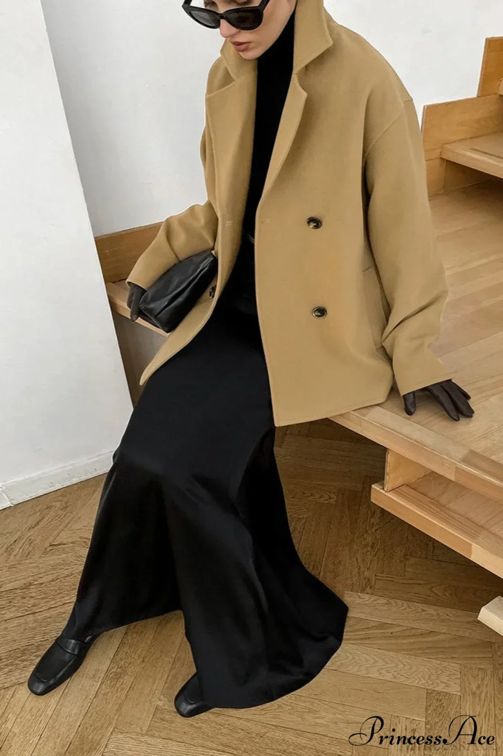 Brown Double-Breasted Thick Midi Wool Coat - Image 5