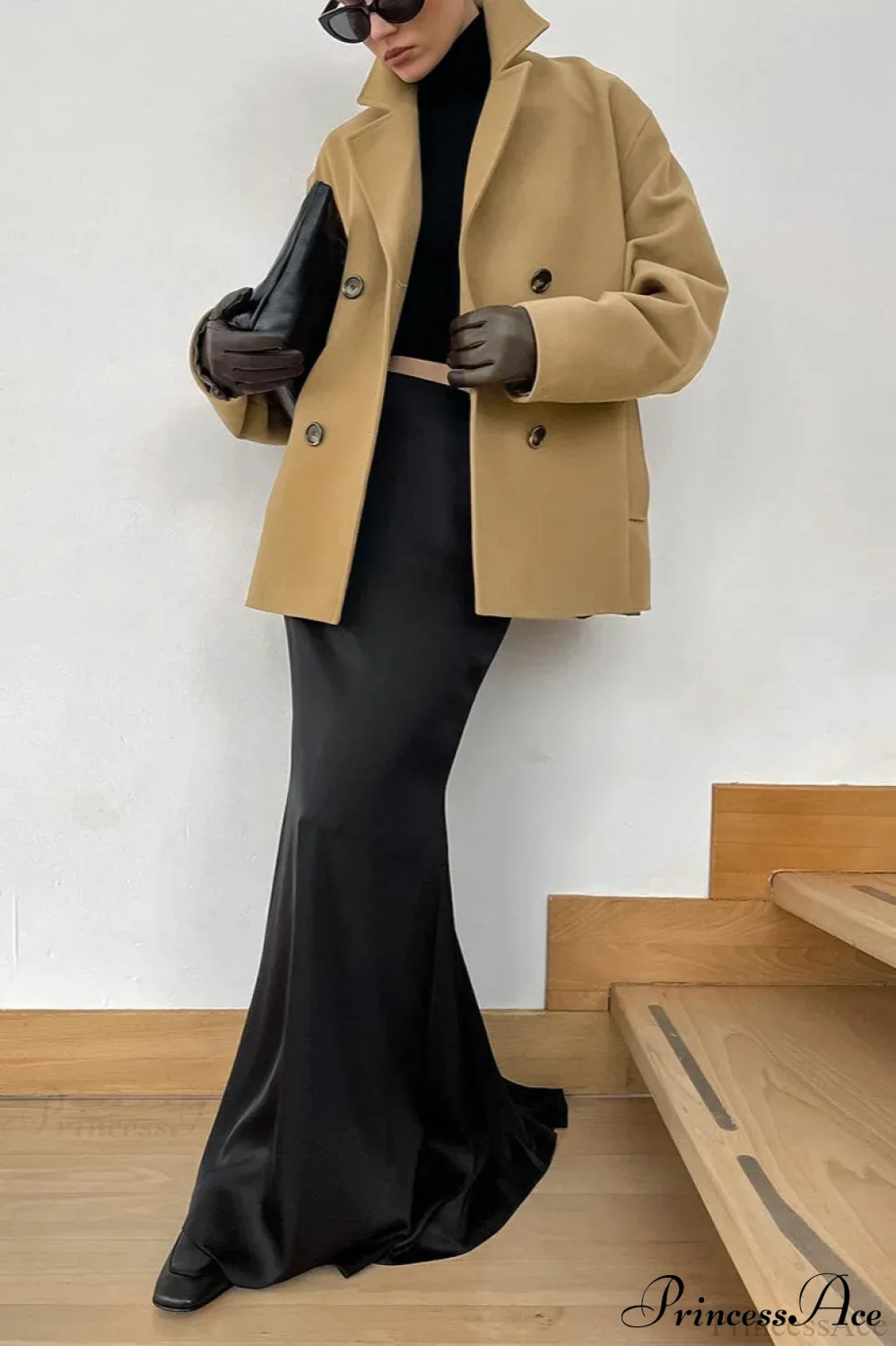Brown Double-Breasted Thick Midi Wool Coat - Image 7