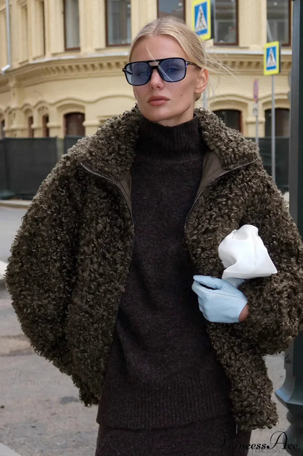 Brown Faux Fur Retro Thick Pullover Wool Coat - Image 2