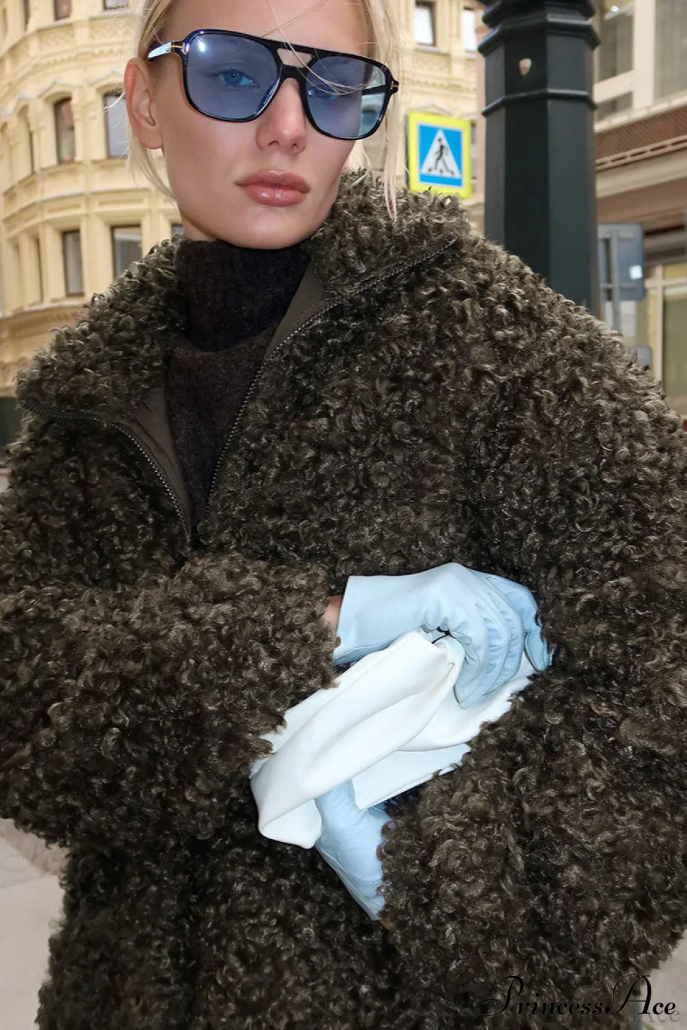 Brown Faux Fur Retro Thick Pullover Wool Coat - Image 3