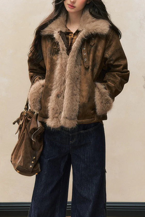 Brown Faux Fur Trim Wool Blend Coat - Image 2