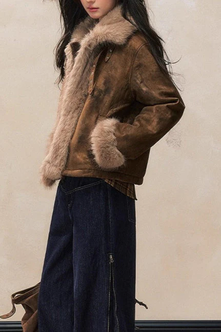 Brown Faux Fur Trim Wool Blend Coat - Image 3