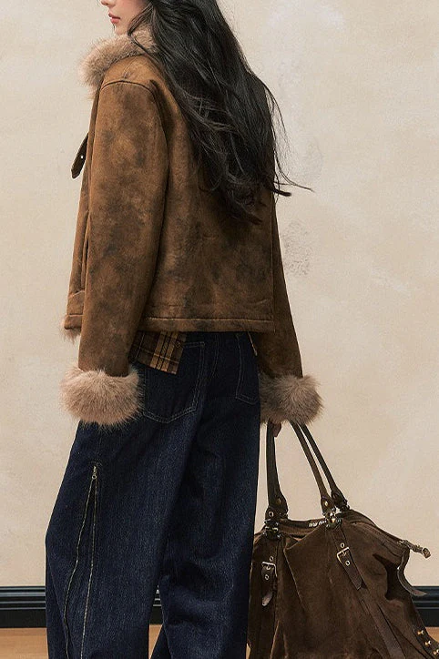 Brown Faux Fur Trim Wool Blend Coat - Image 4