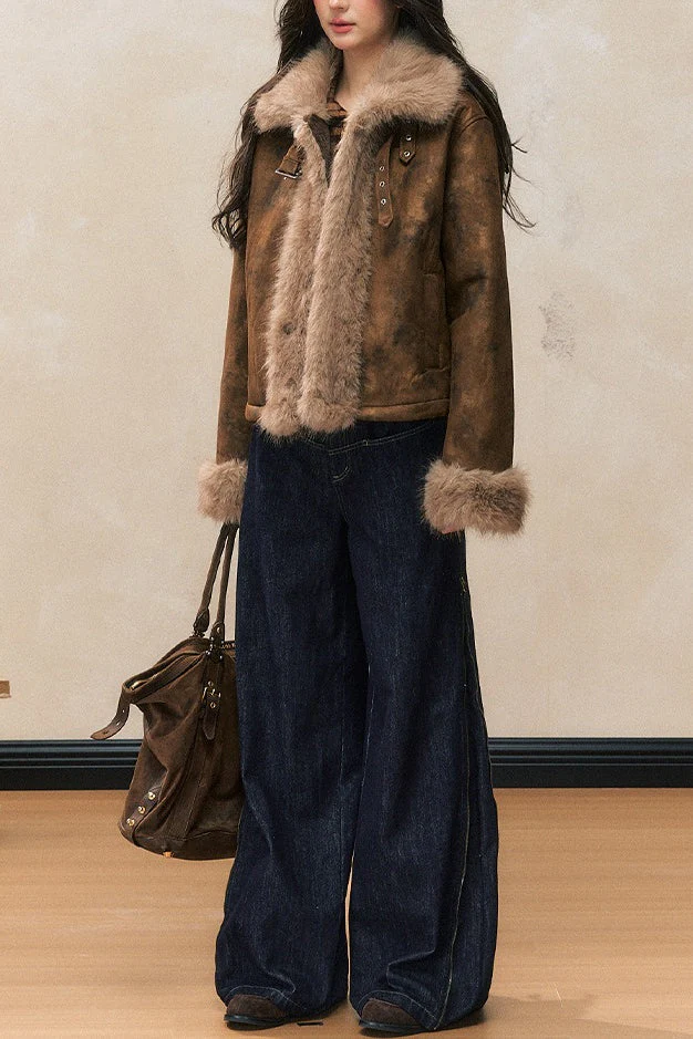 Brown Faux Fur Trim Wool Blend Coat - Image 5