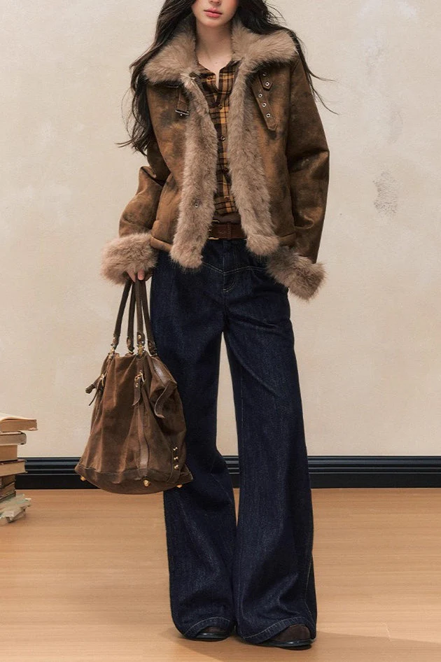 Brown Faux Fur Trim Wool Blend Coat - Image 6