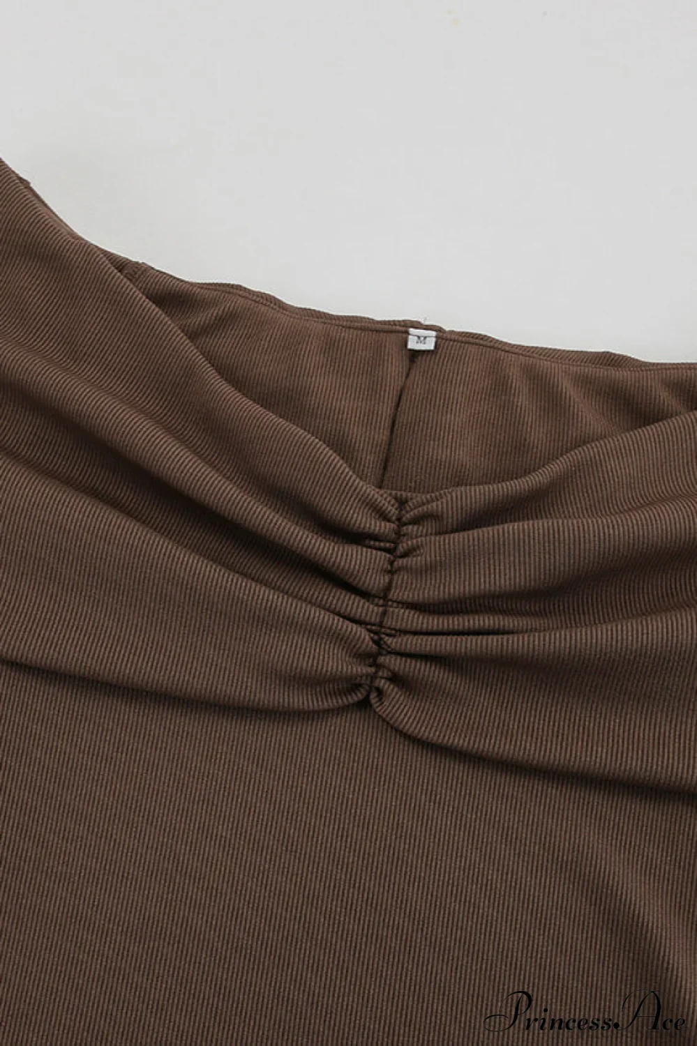 Brown Knit Off Shoulder V Neck Tie Waist A Line Mini Dress - Image 4
