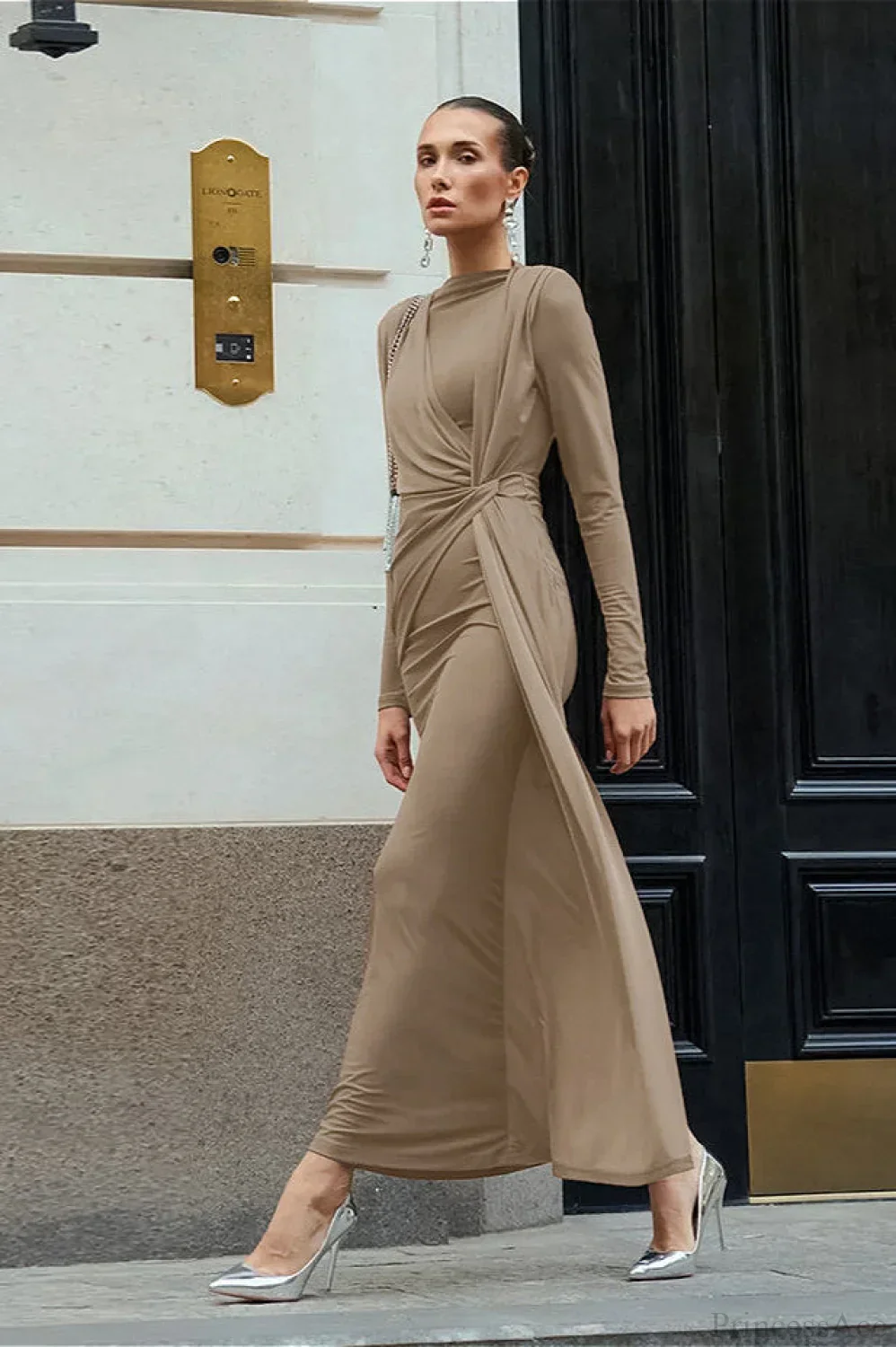Brown Knit Round Neck Bodycon Maxi Dress - Image 6