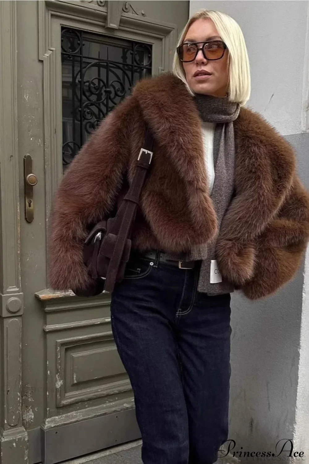 Brown Vintage Old Money Faux Fox Fur Short Coat - Image 2