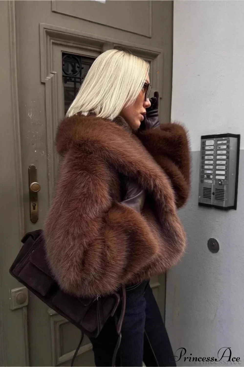 Brown Vintage Old Money Faux Fox Fur Short Coat - Image 3