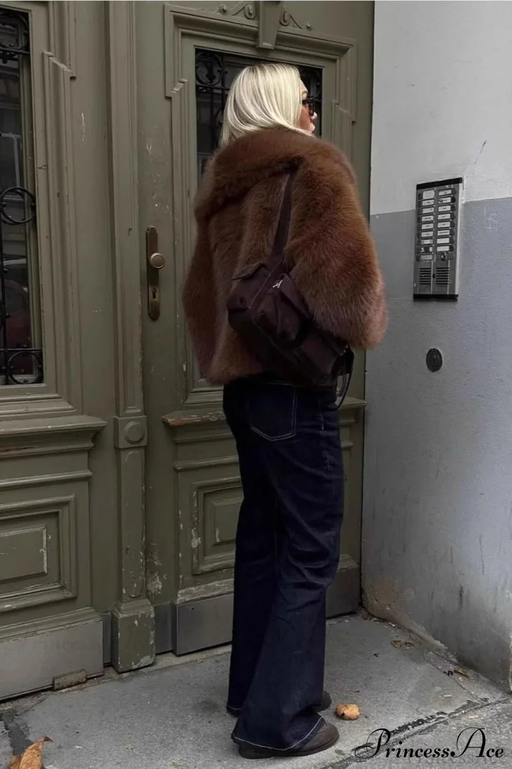 Brown Vintage Old Money Faux Fox Fur Short Coat - Image 4