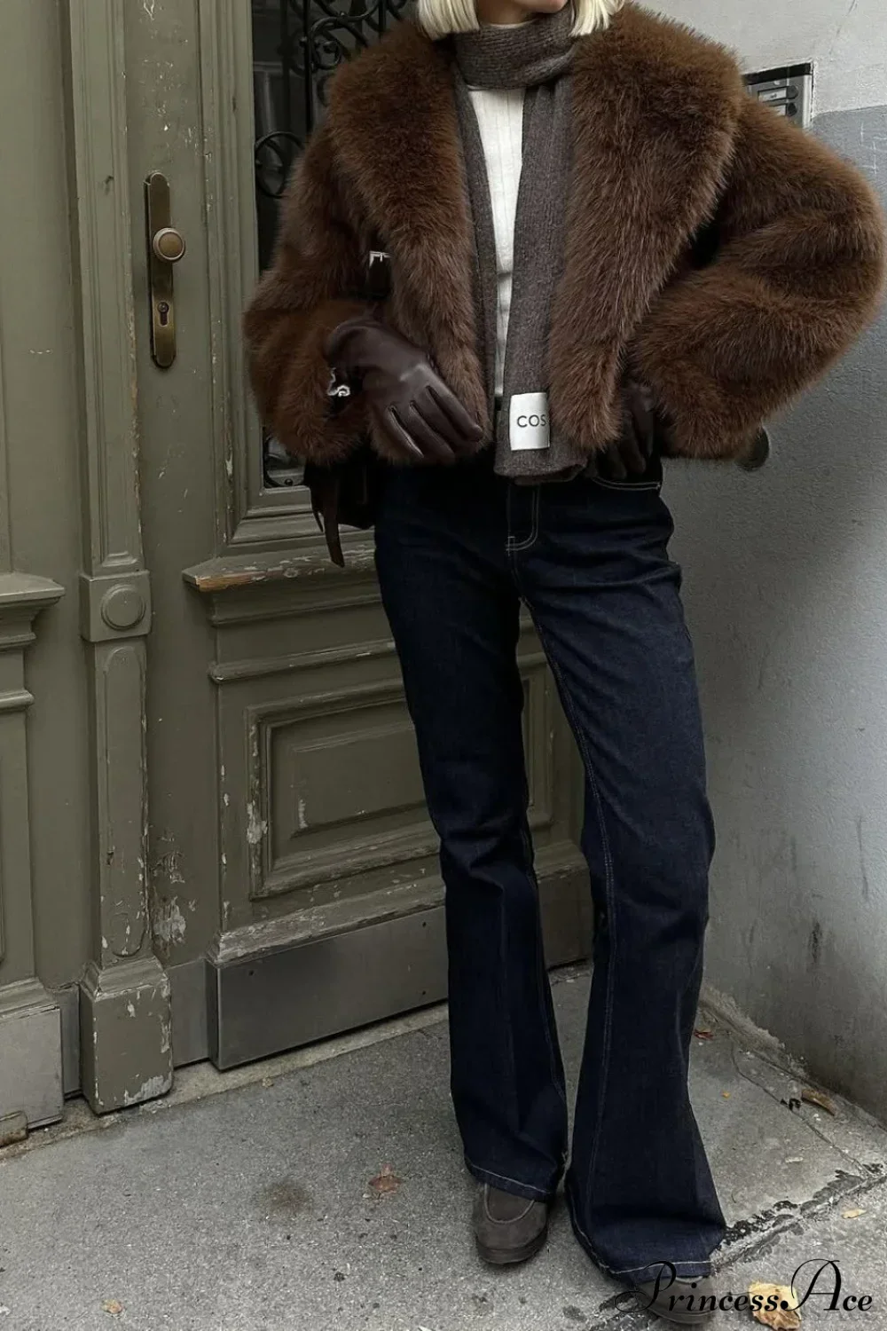 Brown Vintage Old Money Faux Fox Fur Short Coat - Image 5