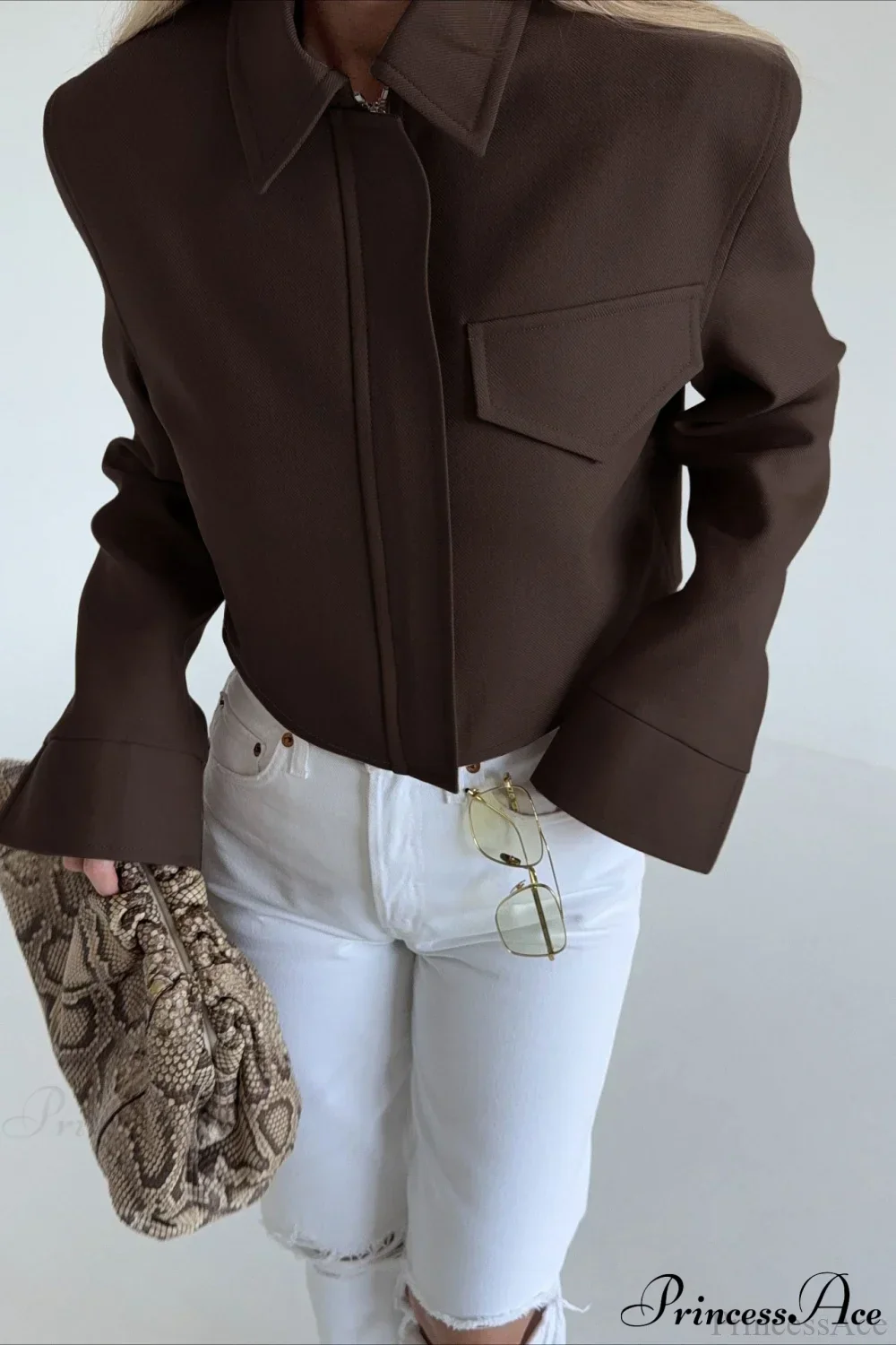 Brown Zip Short Jacket Chic Coat - Image 2