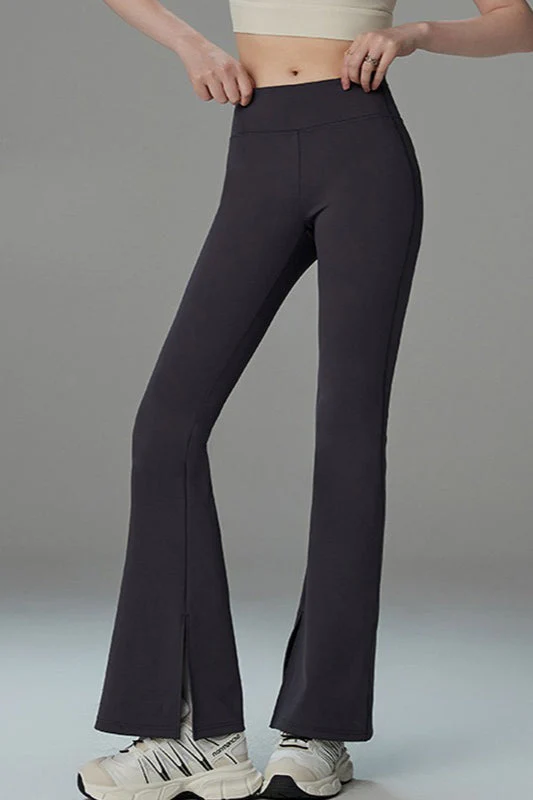 Brushed Fleece Lined Flared Slit Leggings - Image 2