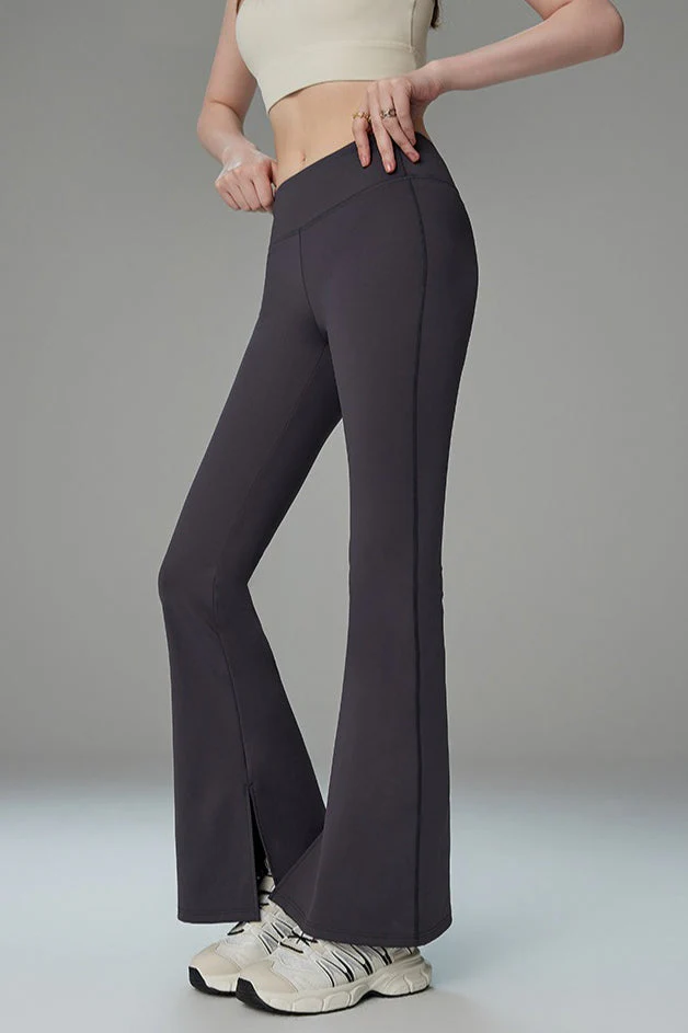 Brushed Fleece Lined Flared Slit Leggings - Image 3