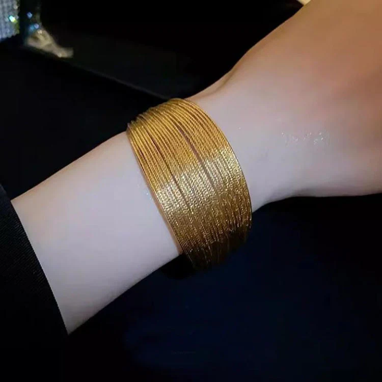Brushed Multi Layer Open Wide Bracelet - Image 2