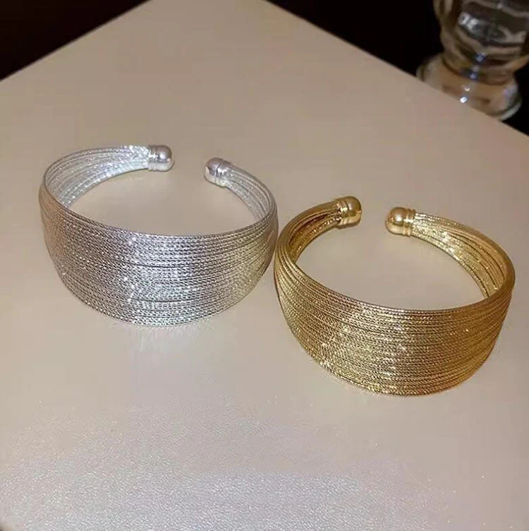 Brushed Multi Layer Open Wide Bracelet - Image 9
