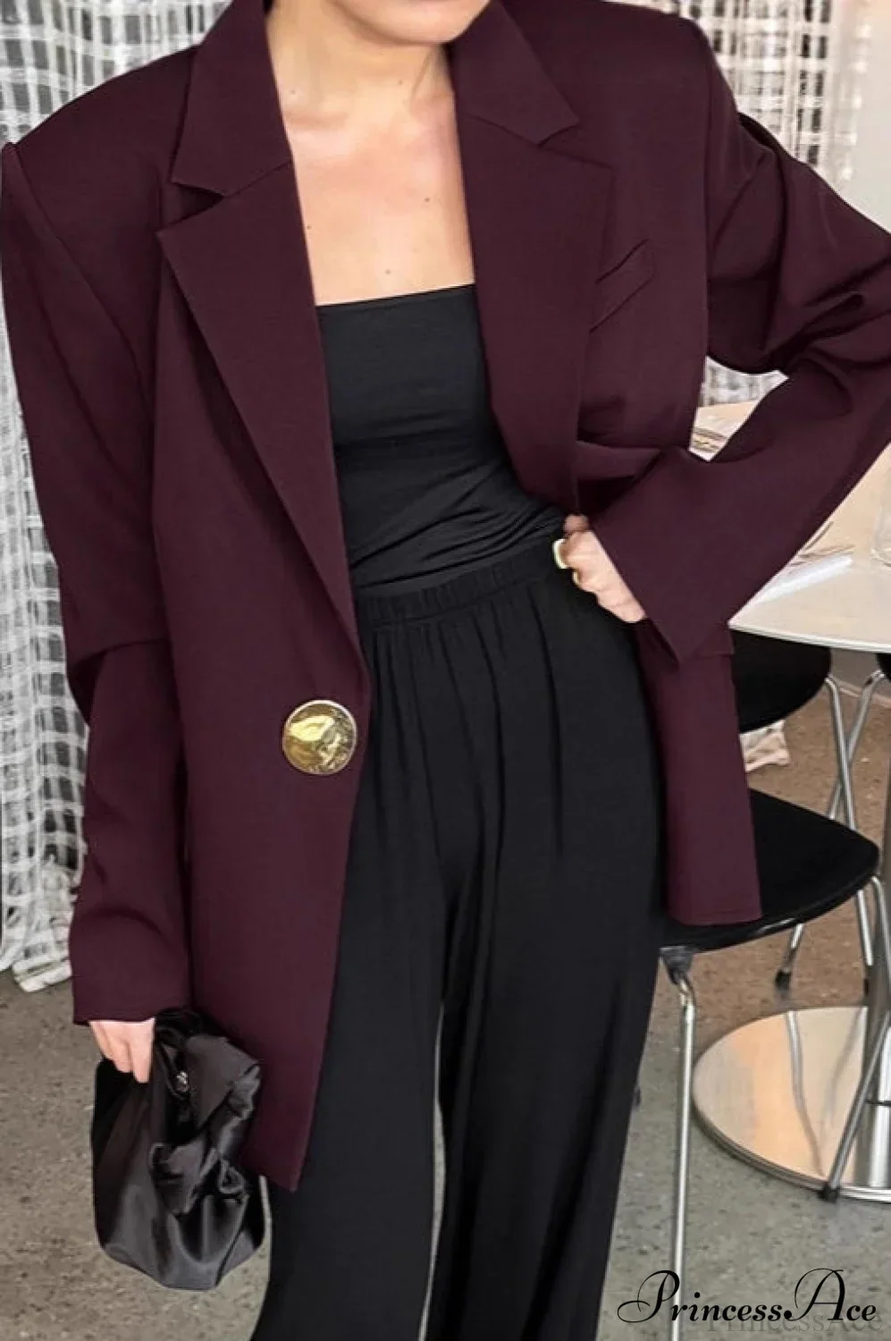Burgundy Loose Tailored Professional Retro Coat - Image 2