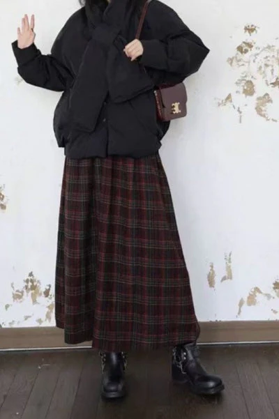 Burgundy Plaid A-Line Skirt - Image 2