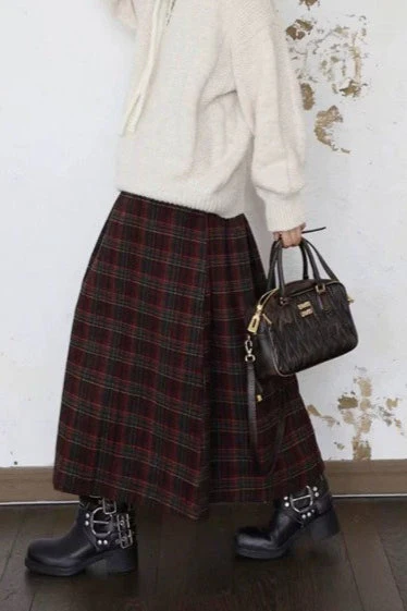 Burgundy Plaid A-Line Skirt - Image 3