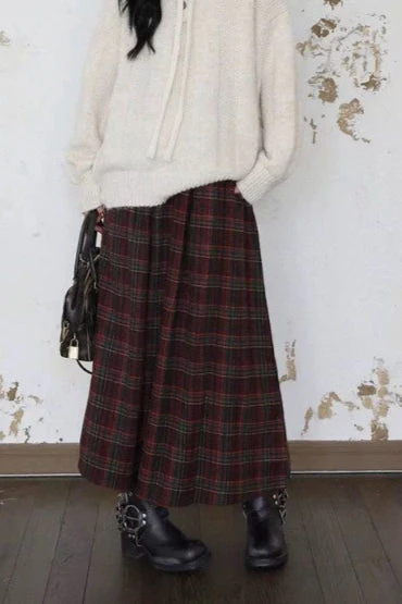 Burgundy Plaid A-Line Skirt - Image 4